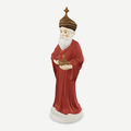 3D printed nativity figurine of Caspar standing with a censer, maroon robe and turban-crown