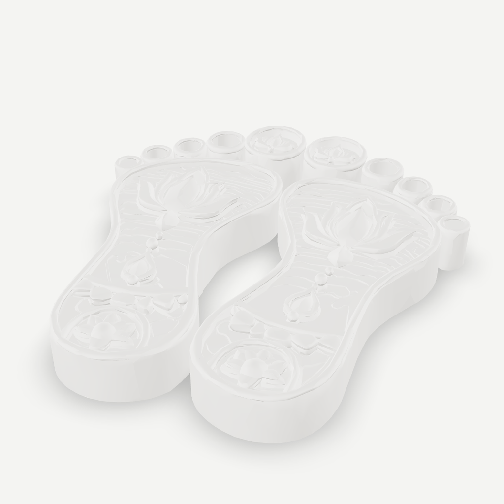 3D printed decorative paduka pair — front quarter view