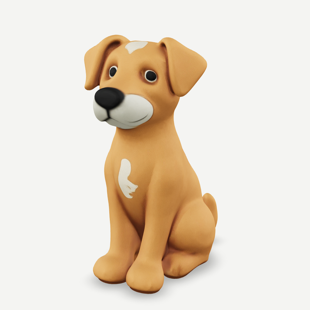 3D printed a small dog sitting — front quarter view