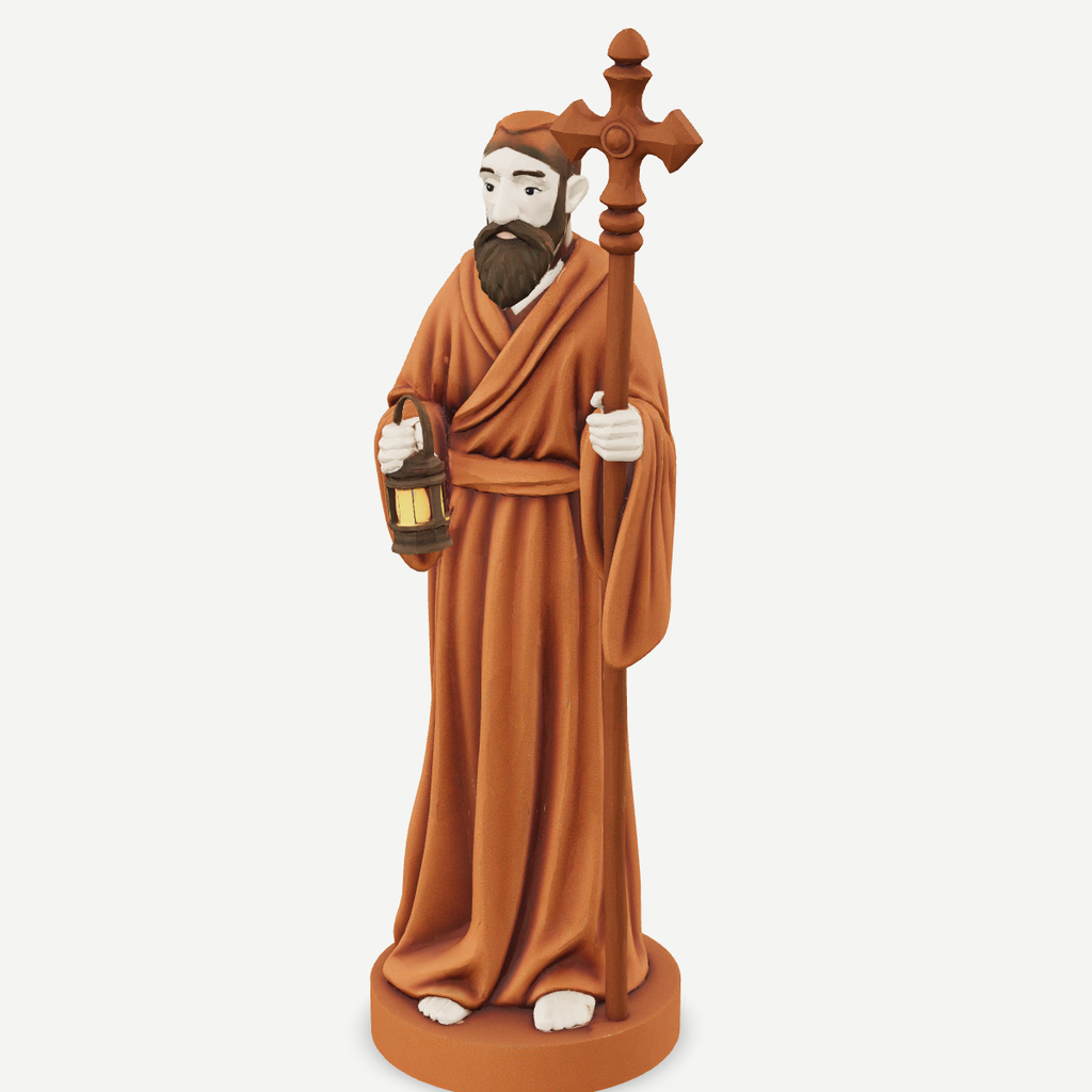 3D printed Joseph with lantern nativity figurine — detail view