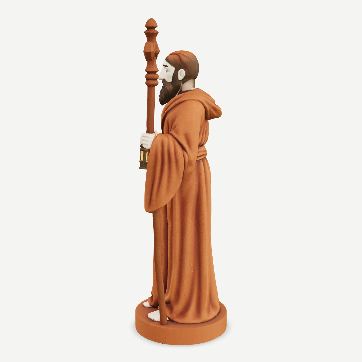 3D printed Joseph with lantern nativity figurine — side view