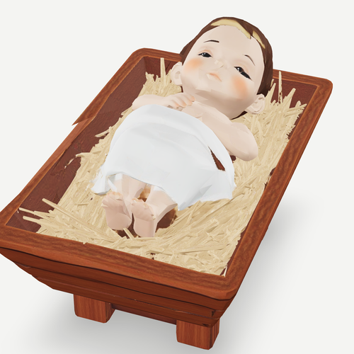 3D printed baby Jesus in the manger nativity figurine — detail view