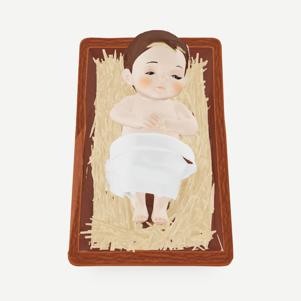 3D printed baby Jesus in the manger nativity figurine — top view