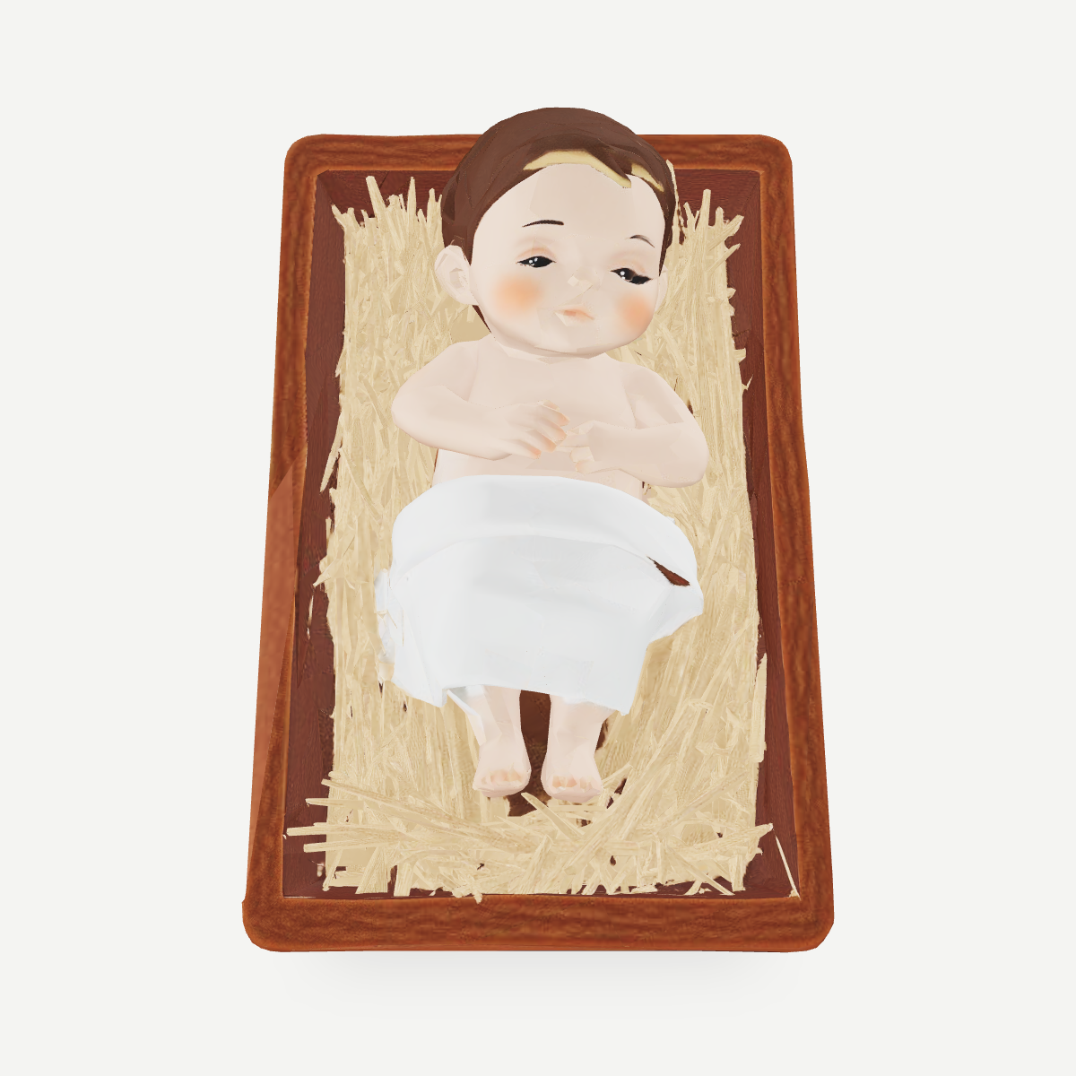 3D printed baby Jesus in the manger nativity figurine — top view