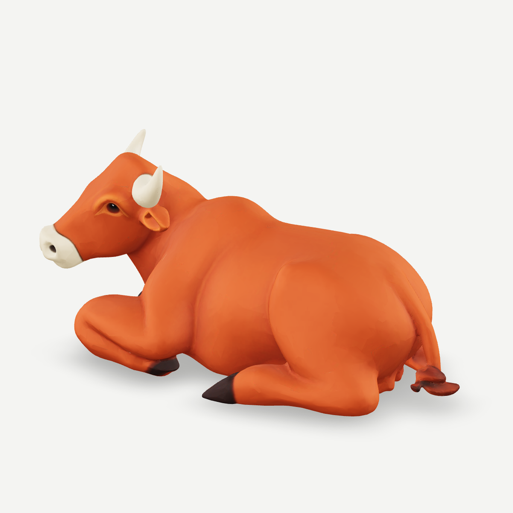 3D printed an ox lying down — front quarter view