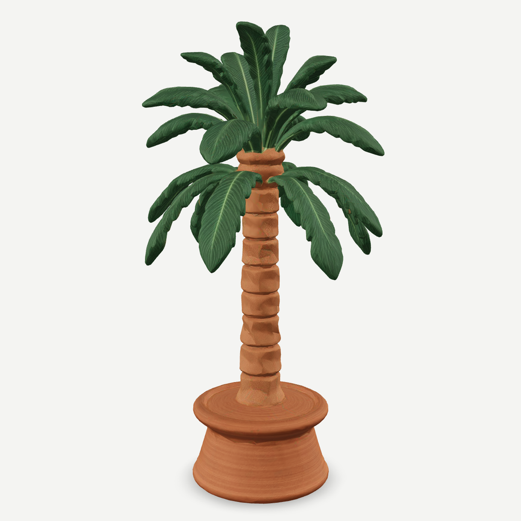 3D printed palm tree on a round plinth for a nativity scene — back view