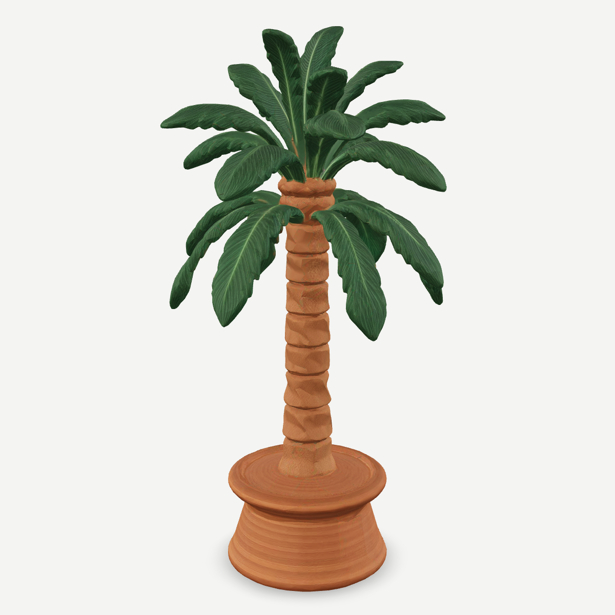 3D printed palm tree on a round plinth for a nativity scene — front quarter view