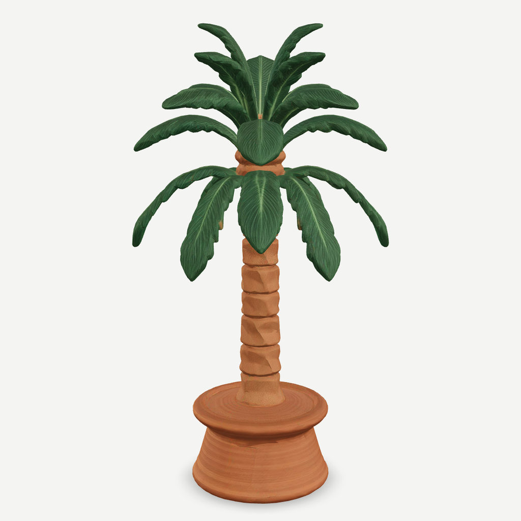 3D printed palm tree on a round plinth for a nativity scene — side view
