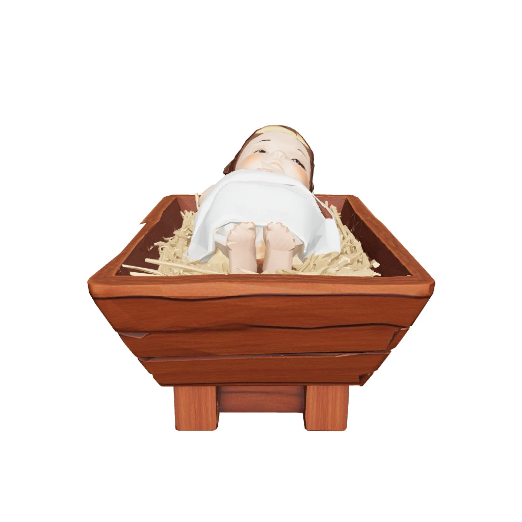 3D printed baby Jesus in the manger nativity figurine — 3D model, actual size (view in AR)