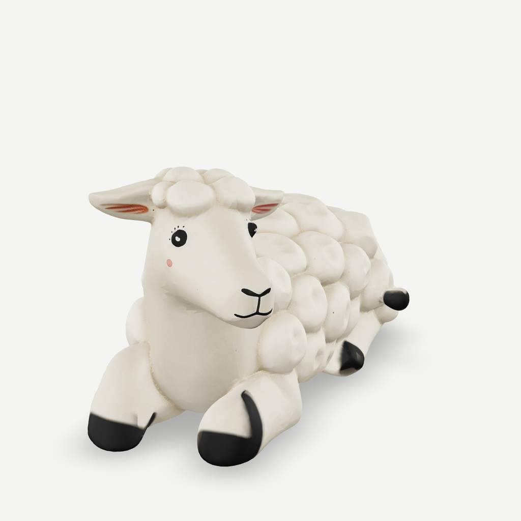 3D printed a woolly sheep lying down — detail view