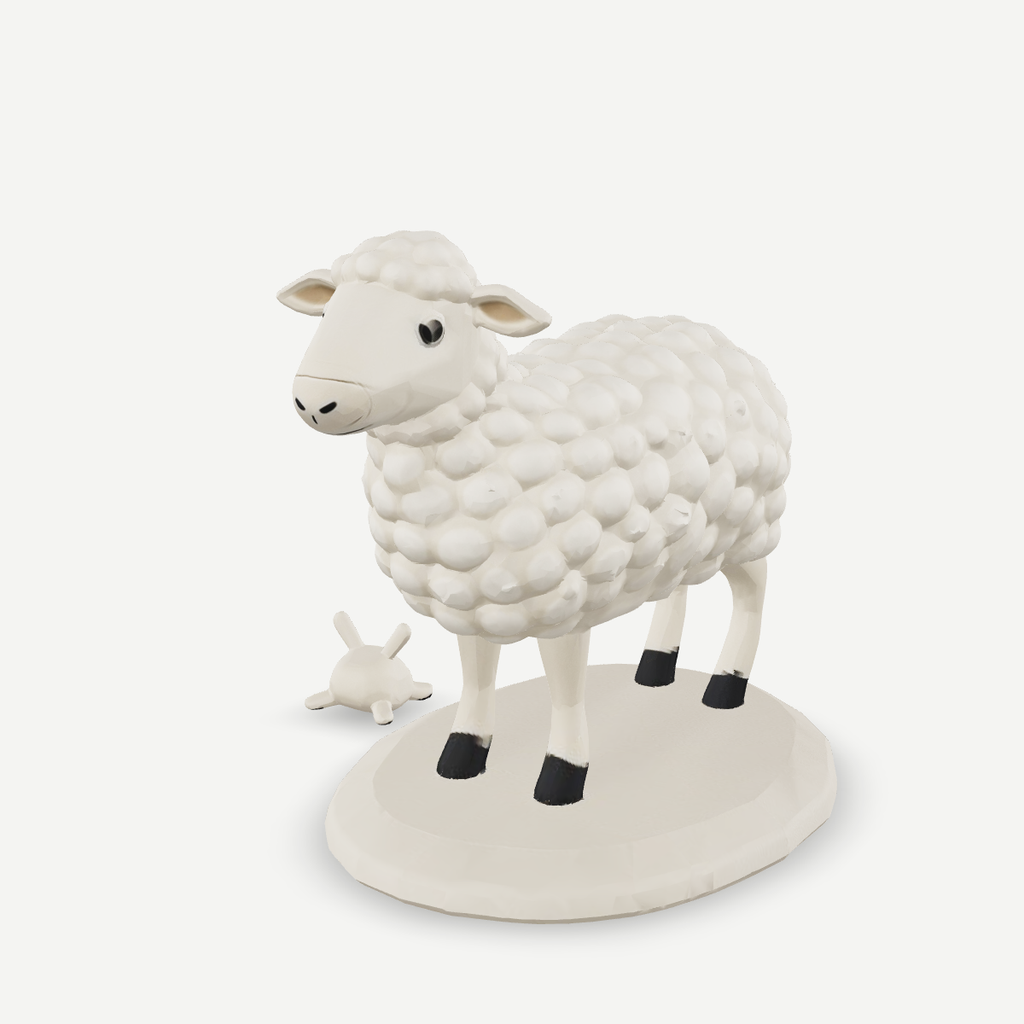 3D printed a woolly sheep standing — front quarter view