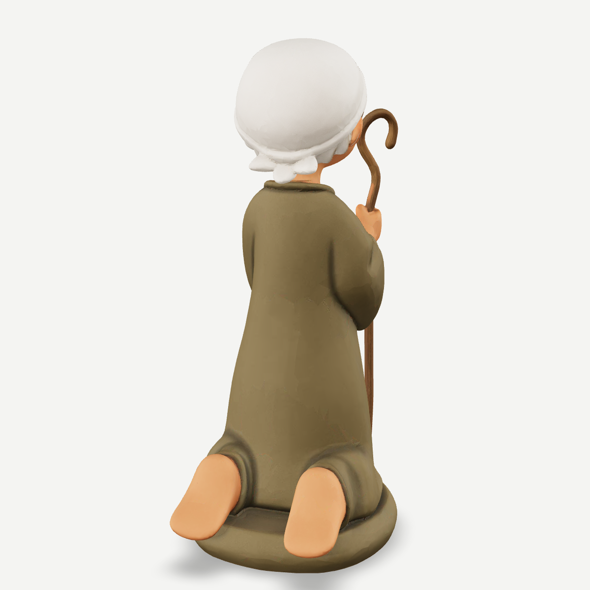 3D printed a shepherd boy kneeling with his crook — back view
