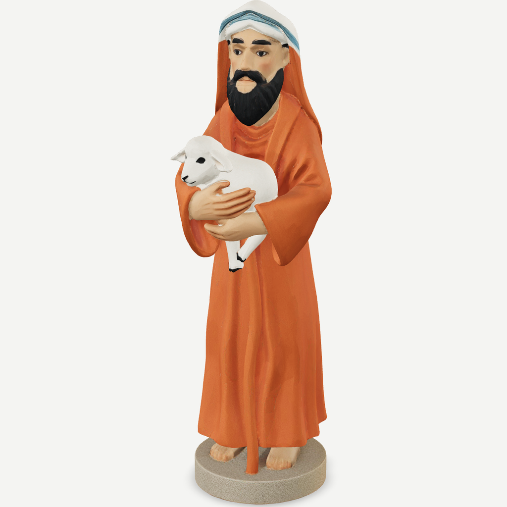 3D printed a shepherd carrying a lamb on his shoulders — detail view