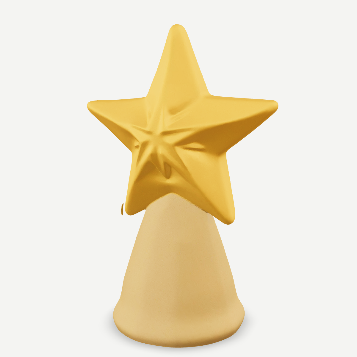 3D printed golden Star of Bethlehem on a round stand — back view