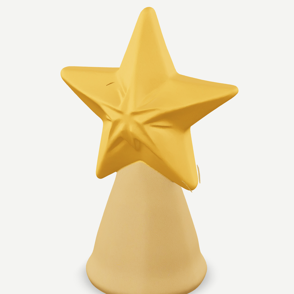 3D printed golden Star of Bethlehem on a round stand — detail view
