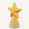 3D printed golden Star of Bethlehem on a round stand — front quarter view