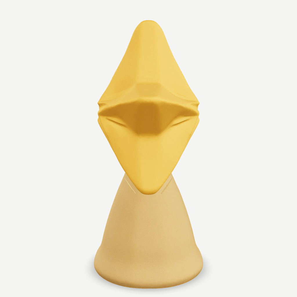 3D printed golden Star of Bethlehem on a round stand — side view